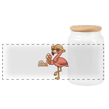 Flamingo mit Eis am Koloseum - Panoramic Cookie Jar with Wooden Lid - white - Front