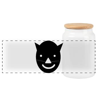 Cat face silhouette - Panoramic Cookie Jar with Wooden Lid - white - Front