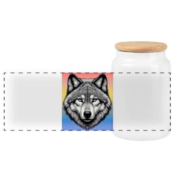 Loup - Boîte à biscuits avec couvercle en bois - blanc - Devant
