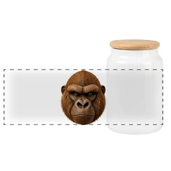 Kokosnuss Gorilla | Starkes Tiermotiv - Panorama Keksdose mit Holzdeckel - Weiß - Vorne
