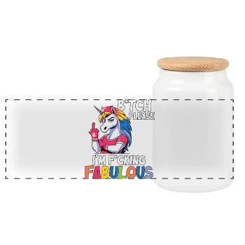 Regenbogen Unicorn Spruch ich bin toll - Panorama Keksdose mit Holzdeckel - Weiß - Vorne