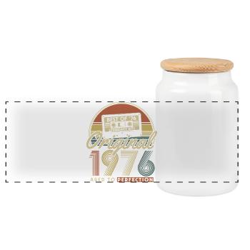 Original 1976 Jahrgang Vintage Geburtstag Geschenk - Panorama Keksdose mit Holzdeckel - Weiß - Vorne
