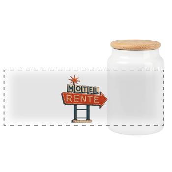 Motel Pension Neon Sign Retro - Panoramic Cookie Jar with Wooden Lid - white - Front