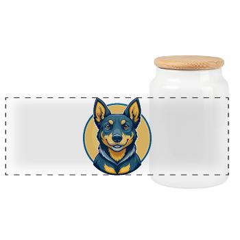 Australischer Kelpie-Hund Kawaii Cartoon-Clipart-Logo - Panorama Keksdose mit Holzdeckel - Weiß - Vorne