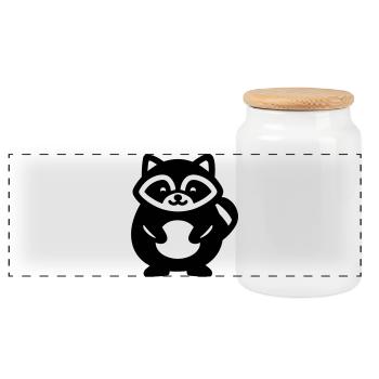 raccoon - Panoramic Cookie Jar with Wooden Lid - white - Front