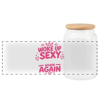 Woke Up Sexy As Hell Again - Retro Fun - Panoramic Cookie Jar with Wooden Lid - white - Front