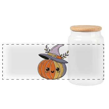 Kawaii Witch Pumpkin - Panoramic Cookie Jar with Wooden Lid - white - Front
