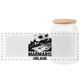 Marmaris Urlaub Türkei - Panorama Keksdose mit Holzdeckel - Weiß - Vorne