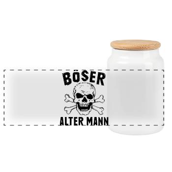 Böser alter Mann Totenkopf Lustiges Skull Vintage - Panorama Keksdose mit Holzdeckel - Weiß - Vorne