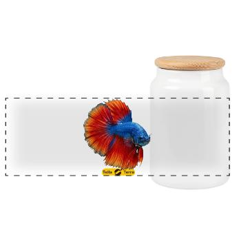 Betta bleu et queue flamboyante - Boîte à biscuits avec couvercle en bois - blanc - Devant