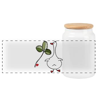 Oie avec trèfle - Boîte à biscuits avec couvercle en bois - blanc - Devant