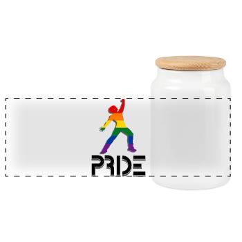 Silhouette arc-en-ciel du Poing de la fierté - Boîte à biscuits avec couvercle en bois - blanc - Devant