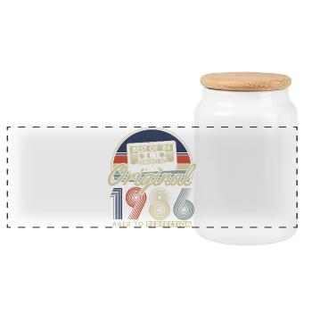 Original 1986 Vintage Vintage Anniversaire Rétro - Boîte à biscuits avec couvercle en bois - blanc - Devant
