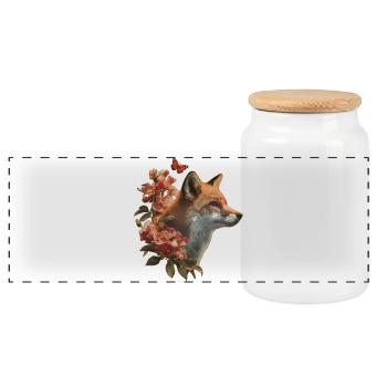 Renard avec papillon - Boîte à biscuits avec couvercle en bois - blanc - Devant