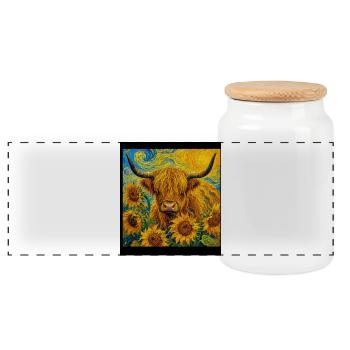 Vache Highland ensoleillée entre les tournesols - Boîte à biscuits avec couvercle en bois - blanc - Devant