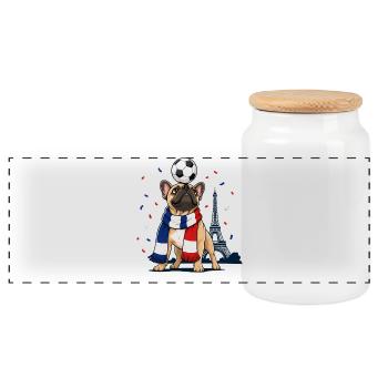 Frankreich Bulldogge Fußball Fan Motiv Eiffelturm - Panorama Keksdose mit Holzdeckel - Weiß - Vorne