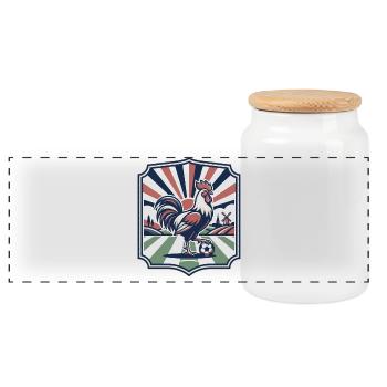 Französischer Gockel Grafik Vintage Stil - Panorama Keksdose mit Holzdeckel - Weiß - Vorne