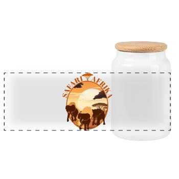 Savannen Afrika Elefanten Sonnenuntergang Logo - Panorama Keksdose mit Holzdeckel - Weiß - Vorne