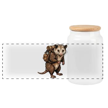 Opossum mit Rucksack - Panorama Keksdose mit Holzdeckel - Weiß - Vorne