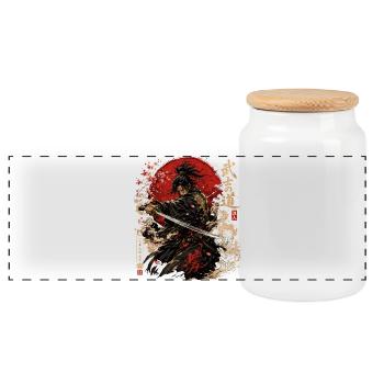 Samurai – Japan Warrior Streetwear Design - Panorama Keksdose mit Holzdeckel - Weiß - Vorne