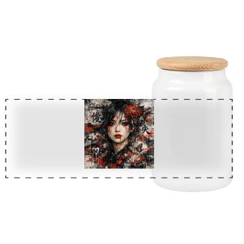 Asia Goth Kunst für Street Art Fans Japan Punk - Panorama Keksdose mit Holzdeckel - Weiß - Vorne