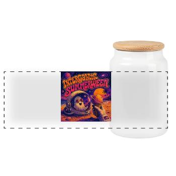 Summerween Astronaut Ghost Sci Fi Halloween Fans - Panoramic Cookie Jar with Wooden Lid - white - Front