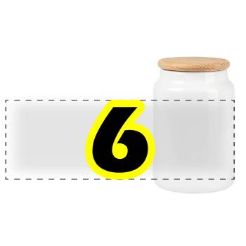 6 Number symbol - Panoramic Cookie Jar with Wooden Lid - white - Front