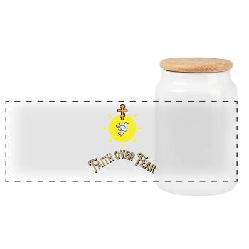 Faith Over Fear - Pigeon Vintage - Panoramic Cookie Jar with Wooden Lid - white - Front