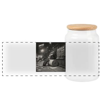 Beaver Paper Mill Industrial Retro Animal Crime - Panoramic Cookie Jar with Wooden Lid - white - Front