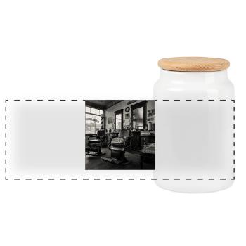 Vintage Barbershop Cat Retro Animal Crime - Panoramic Cookie Jar with Wooden Lid - white - Front