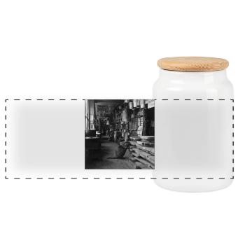 Beaver in the Wood Shop Vintage Retro Animal Crime - Panoramic Cookie Jar with Wooden Lid - white - Front