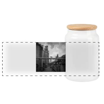 Wolf Lost Place Black & White Art Animal Crime - Panoramic Cookie Jar with Wooden Lid - white - Front