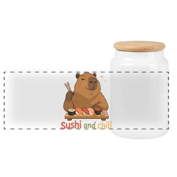 Cabybara Sushi et Chill - Boîte à biscuits avec couvercle en bois - blanc - Devant