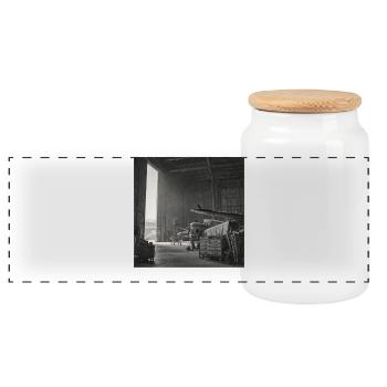 Raven on Plane Lost Place Vintage Animal Crime - Panoramic Cookie Jar with Wooden Lid - white - Front