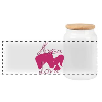 horse love - Panoramic Cookie Jar with Wooden Lid - white - Front