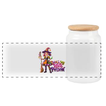 Illustration de la sorcière de la potion d’amour - Boîte à biscuits avec couvercle en bois - blanc - Devant