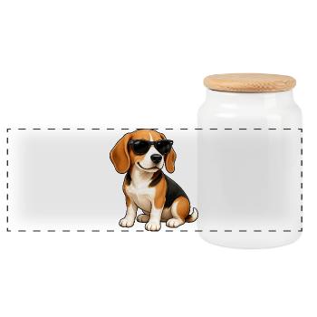 Cool Beagle Dog with Sunglasses Cartoon - Panoramic Cookie Jar with Wooden Lid - white - Front