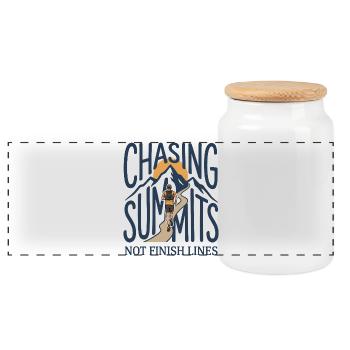 Trail Running - Chasing Summints Not Finish Lines - Panoramic Cookie Jar with Wooden Lid - white - Front