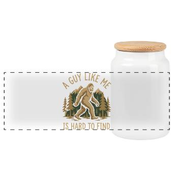 Bigfoot Hiking - A Guy Like Me is Hard to Find - Panoramic Cookie Jar with Wooden Lid - white - Front