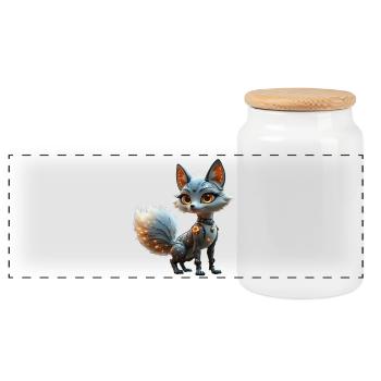 Cyber Blue Fox - Panoramic Cookie Jar with Wooden Lid - white - Front