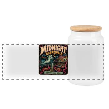 Midnight Boardwalk Retro Halloween Gamer Shirt - Panoramic Cookie Jar with Wooden Lid - white - Front