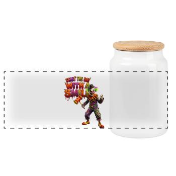 Sourire de clown, t-shirt texte dégoulinant - Boîte à biscuits avec couvercle en bois - blanc - Devant