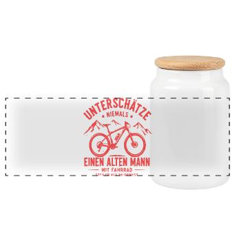 Unterschätze alten Mann am Fahrrad - Panorama Keksdose mit Holzdeckel - Weiß - Vorne