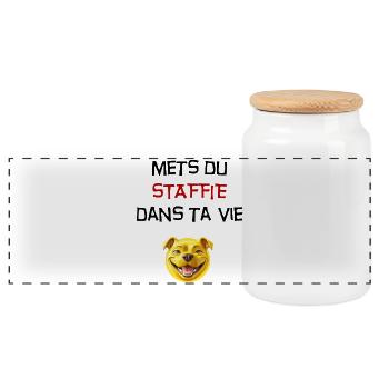 Mets du staffie dans ta vie - 111 - Boîte à biscuits avec couvercle en bois - blanc - Devant