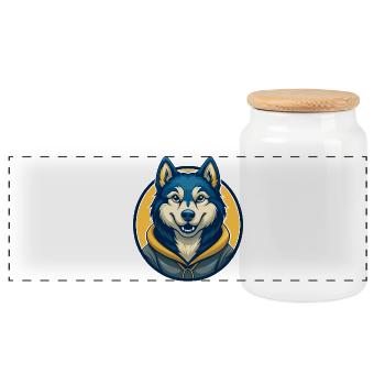 Husky Dog Kawaii Maskottchen Cartoon Clipart Logo Abzeichen - Panorama Keksdose mit Holzdeckel - Weiß - Vorne