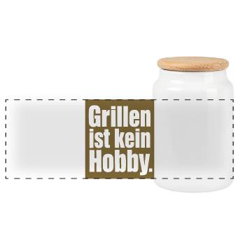 Grillen Ist Kein Hobby Grillmeister Motiv BBQ - Panorama Keksdose mit Holzdeckel - Weiß - Vorne