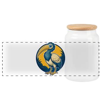 Ibis Kawaii Mascot Cartoon Character Clipart Logo - Panoramic Cookie Jar with Wooden Lid - white - Front