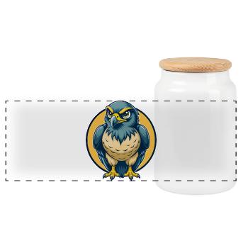 Hawk Kawaii Maskottchen Cartoon-Charakter-Clipart-Logo - Panorama Keksdose mit Holzdeckel - Weiß - Vorne