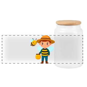 Garçon comique en apiculteur avec abeille et miel – motif - Boîte à biscuits avec couvercle en bois - blanc - Devant