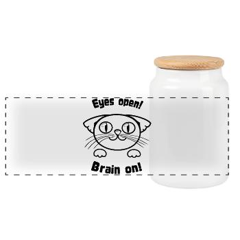 EyesOpenCat - Boîte à biscuits avec couvercle en bois - blanc - Devant
